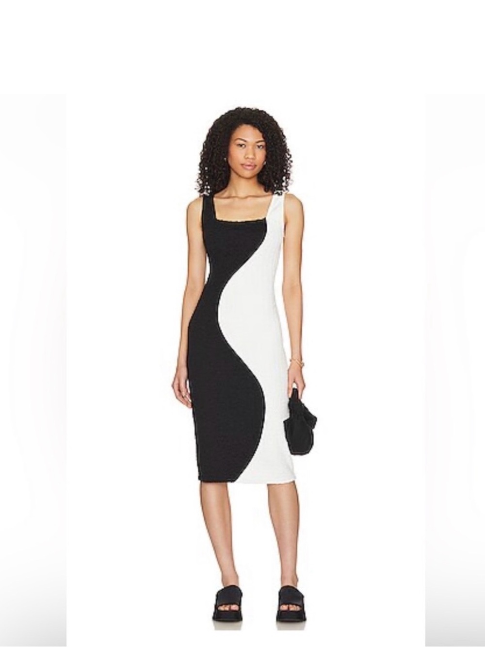 Black and White Sculpted Midi Dress